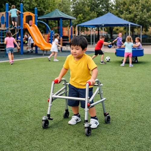 Asian Child on Synthetic Turf Playground with Children in Background-3