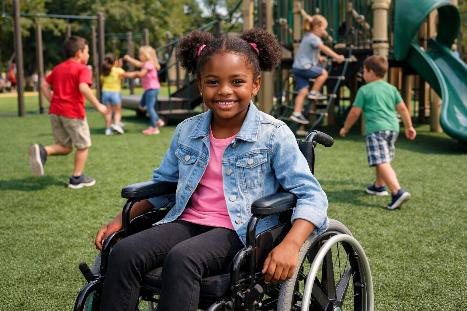 Girl in Wheelchair on Synthetic Turf Playground-1 Girl in Wheelchair on Synthetic Turf Playground-1